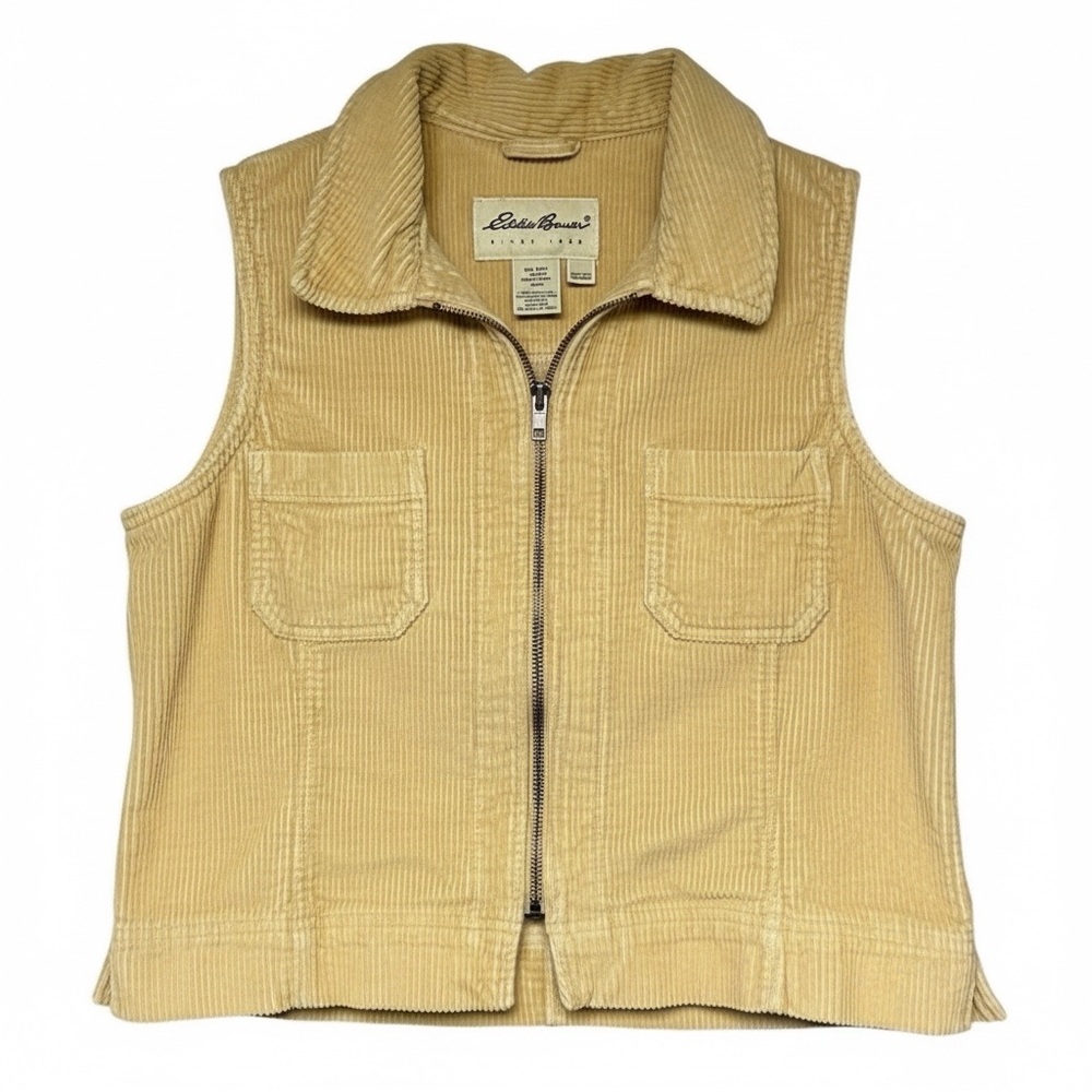 Vintage Eddie Bauer Corduroy Zip Front Vest Tan Cotton Womens Medium